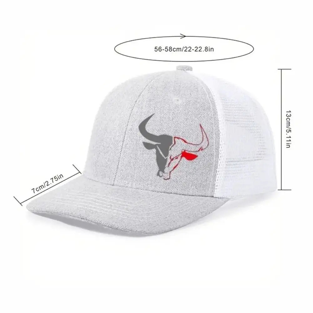 Casual Bull Head Print Summer Baseball Cap Breathable Hip Hop Sports Visor Mesh Adjustable Sun Hats Men Women