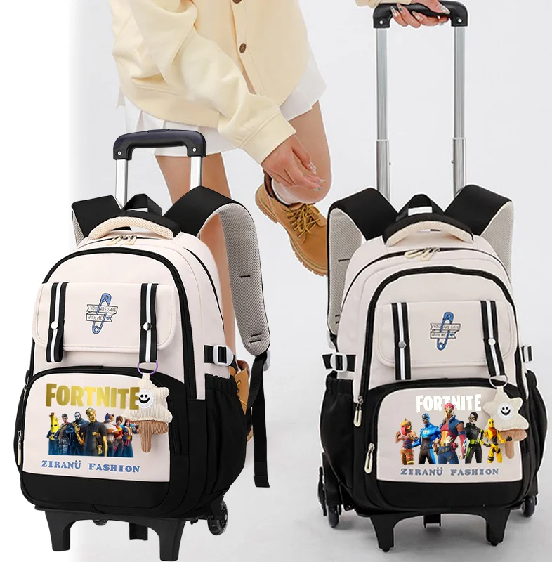 Fortnite Schüler-Rollrucksack mit großem Fassungsvermögen, wasserdichtem, leichtem Design, minimalistischer Laptop-Schultasche und lässiger Reisetasche