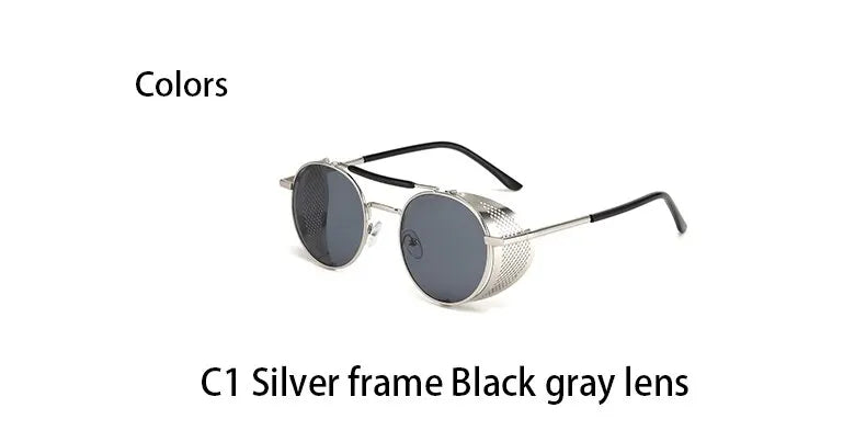 2023 Steampunk Side Wind Proof Mesh Flip Round Metal Sunglasses