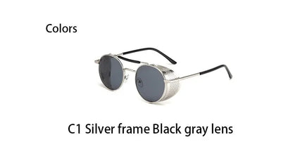 2023 Steampunk Side Wind Proof Mesh Flip Round Metal Sunglasses