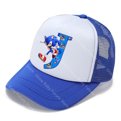 Cartoon Letters A-Z Sonics Boys Girls Baseball Caps Adult Outdoor Sports Breathable Mesh Hat Cute Anime Sunbonnet Birthday Gifts