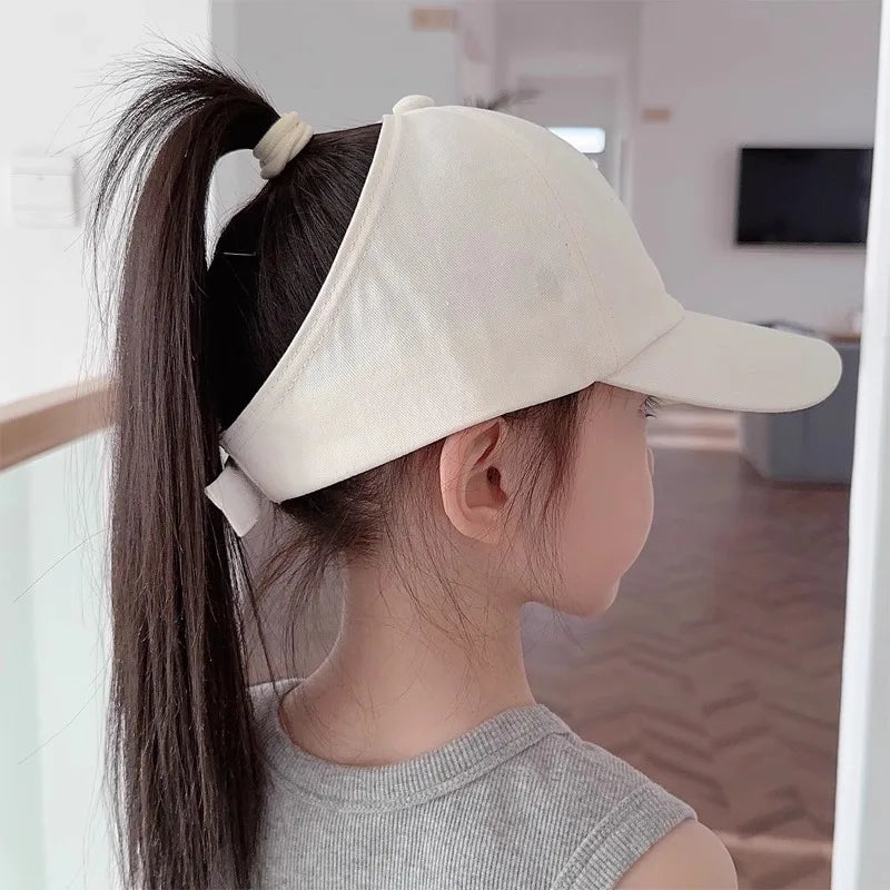 Fashion Kids Baseball Caps for Boys Girls Sun Hat Hollow High Ponytail Caps Children Sunshade Baseball Caps for age 4-12 Years