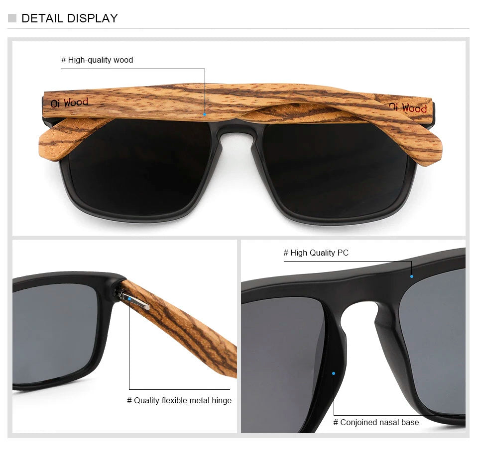 Oi Wood Women Sun glasses Square Sunglasses Wooden Eyeglasses polarized Red Lenses Mens Glasses