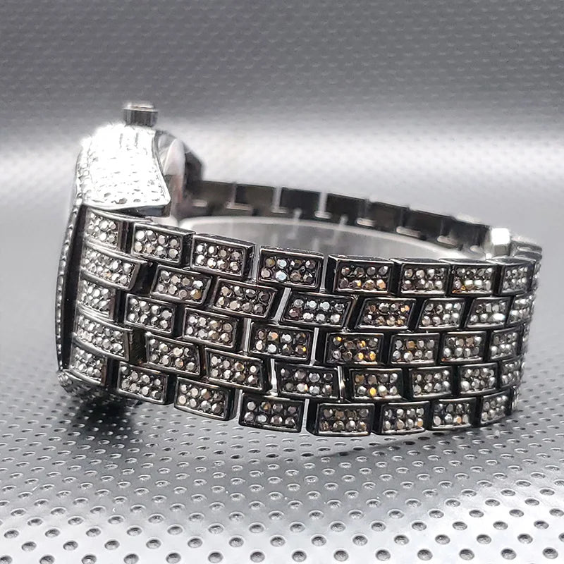 Stainless Steel Men's Watches Luxury Diamond Silver Iced Out Quartz Watch Top Brand 30M Waterproof Big Dial Tonneau Reloj Hombre