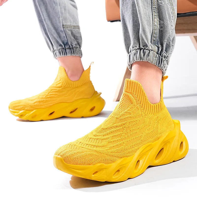 Classic Fashion Yellow Men's Running Shoes Comfort Socks Shoes Trainers Men Unisex Athletic Shoes Big Size 46 Zapatillas Hombre
