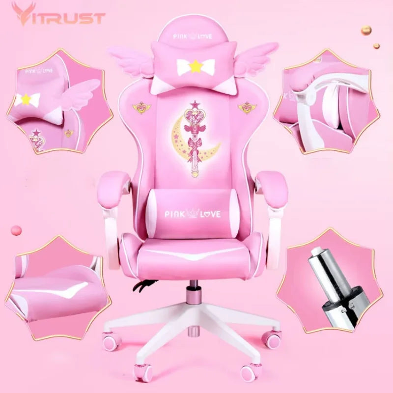 Pink Gaming Chairs for Girl Magic Comfortable Anchor Live Chair Gaming Chair Cute Pink Gaming Chair