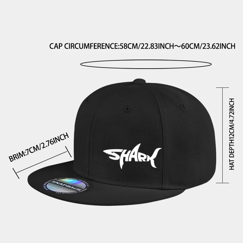Shark Letter Print Flat-Brim Cap | Hip-Hop Street Style | Adjustable Size | Everyday Sports & Casual Flat-Brim Baseball Cap
