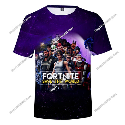 T-shirt estiva Fortnite per adulti e bambini con stampa digitale 3D, vestibilità ampia, taglie grandi, maniche corte