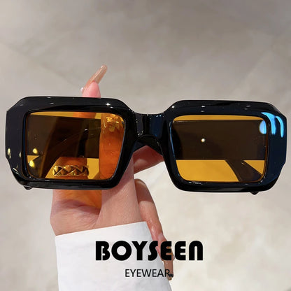 BOYSEEN Thick Frame Rectangle Sunglasses For Man Can Make Prescription Lens 2026 Street Style Orange Sunglasses