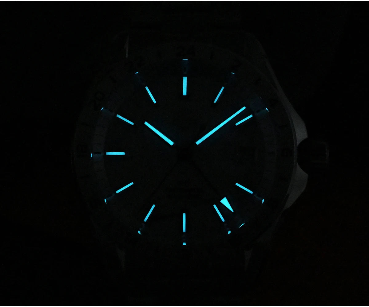 Relógio de Luxo para Homem San Martin 39mm com Mostrador em Pedra Aventurina, NH34 GMT Automático Mecânico, Safira, Impermeável e Luminescente SN0129