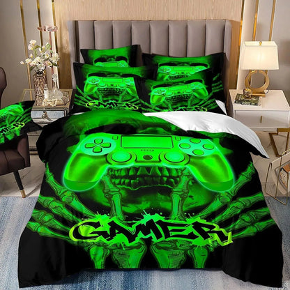 Gamer ágyneműkészletek fiú gyerekeknek: játékos paplanhuzat-készlet (Queen méret), videojátékos paplanhuzat, PlayStation-motívumú ágyneműkészlet tizenéves fiúknak
