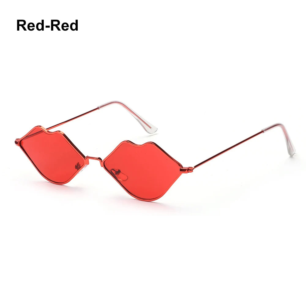 Sexy Red Lips Sunglasses for Men Women Trendy Retro Metal Frame Halloween Party Cosplay Eyewear Fashion Ocean Lens Sun Glasses