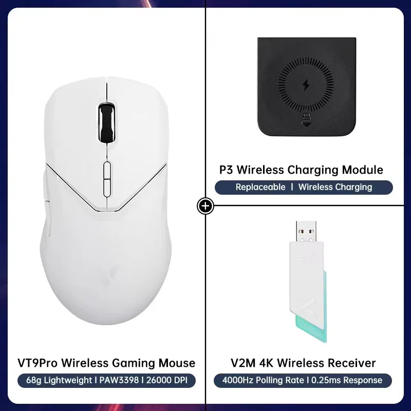 Mouse da gaming wireless Rapoo VT9PRO PAW3398 68g cablato programmabile ergonomico 26000DPI Type C ricaricabile accessorio per PC gamer