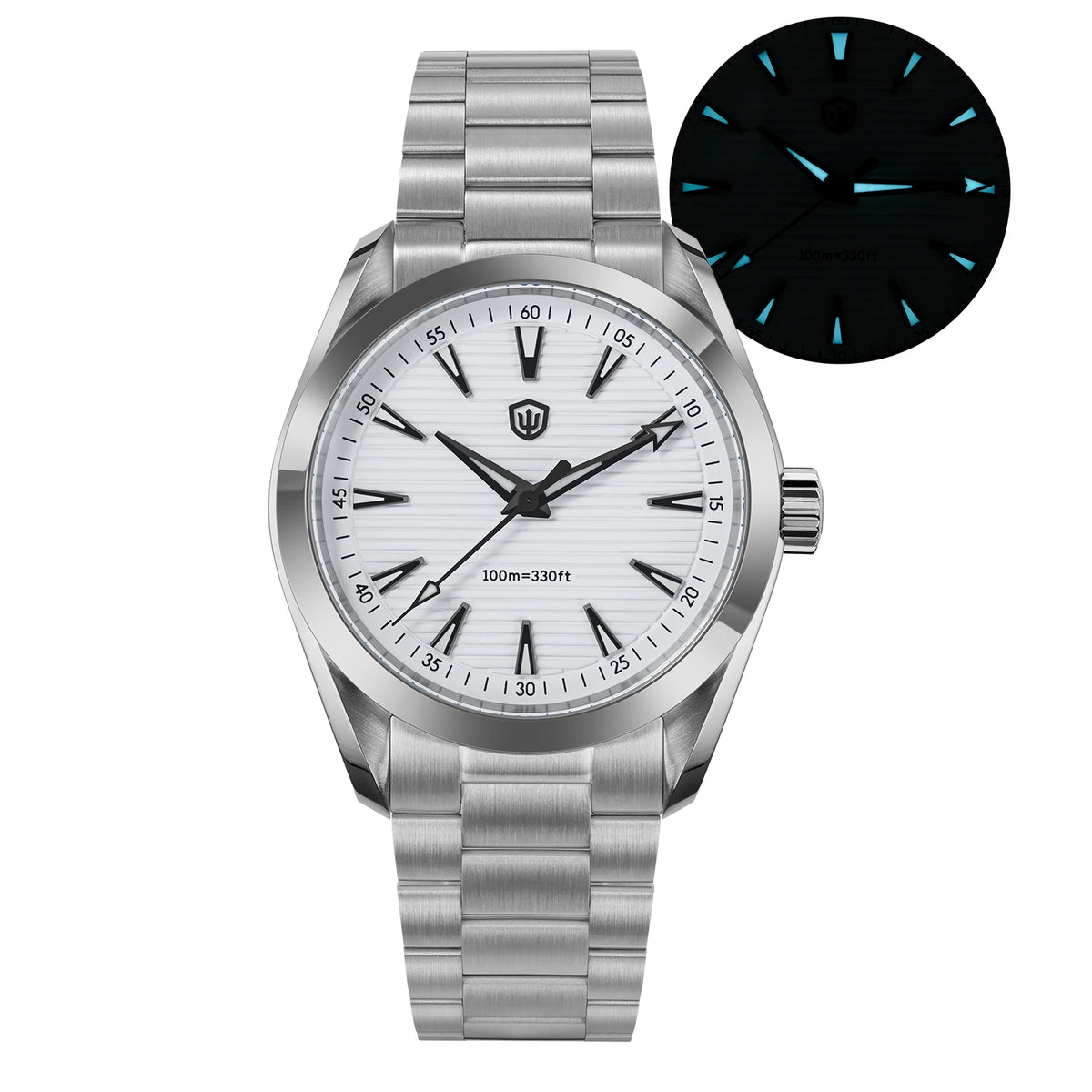 Relógio Watchdives WD0006, movimento VH31 com ponteiro dos segundos fluido, vidro de safira abaulado, revestimento luminescente BGW9, estanque até 10 bar, 38 mm, estilo vintage
