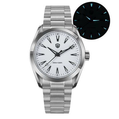 Relógio Watchdives WD0006, movimento VH31 com ponteiro dos segundos fluido, vidro de safira abaulado, revestimento luminescente BGW9, estanque até 10 bar, 38 mm, estilo vintage
