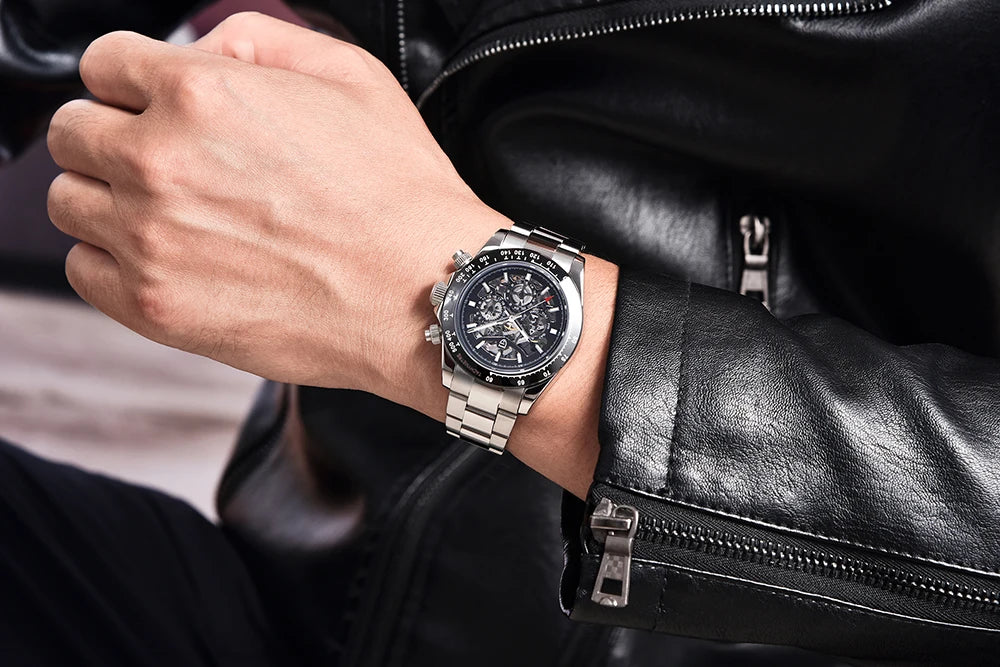 Relógio Mecânico Automático PAGANI DESIGN para Homem em Aço Inoxidável, Impermeável, Desportivo 10Bar, Luxo Casual para Homem