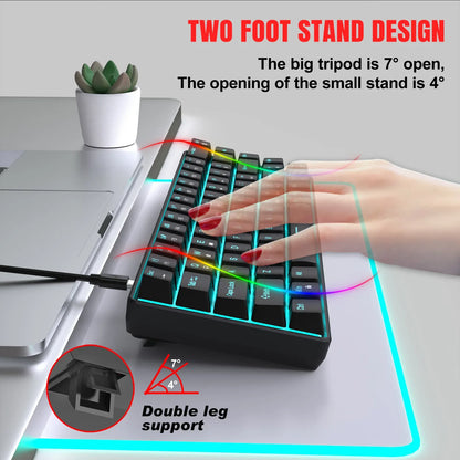 Mechanische Gaming-Tastatur 60% USB, weiße Tasten, Mini-Gamer-Tastatur, ergonomische Computertastatur mit Hintergrundbeleuchtung, Musica teclado pc
