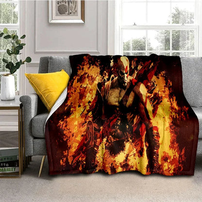 God of War Games Kratos Cartoon Soft Flannel Blanket for Beds Bedroom Sofa Picnic,Throw Blanket for Cover Outdoor Leisure Gift