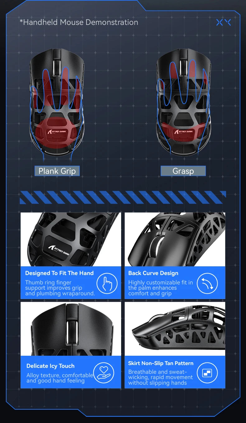 ATTACK SHARK R3 Gaming Mouse Magnesium Alloy Honeycomb, Ultra-Lightweight 8K Hz, PAW3395 Sensor, 26000 DPI, Ergonomic Shell