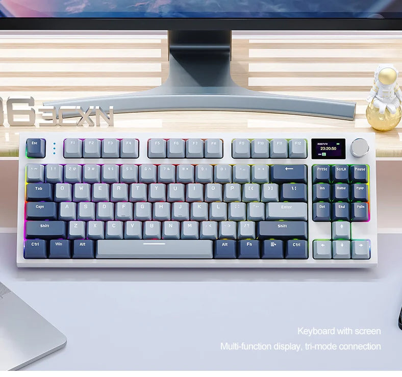 ATTACK SHARK K86 Mechanical Keyboard with Metal Knob, TFT Smart Color Screen, 87-key Layout, RGB Lighting, and Three-mode Connection