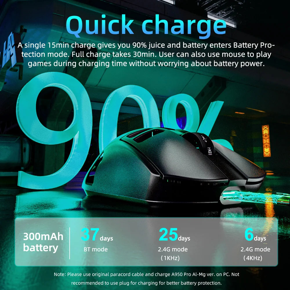 Rato Gaming Sem Fios DAREU Al-mg Tri-mode 8Khz PBT Quick Charge PAW3950 30000 DPI Leve para PC Gamer