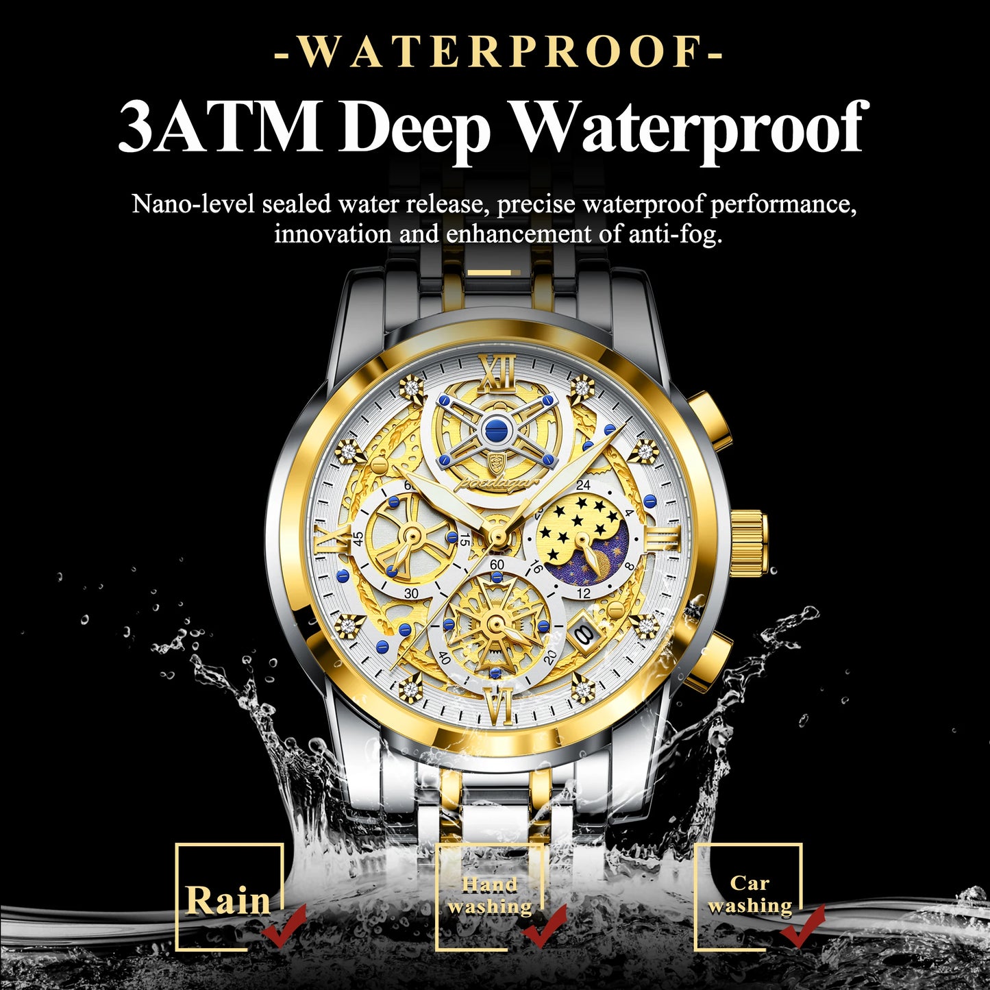 POEDAGAR Top Fashion Men's Watches Stainless Steel Date Chronograph Business Quartz Men Wristwatch Waterproof Luminous Man Watch