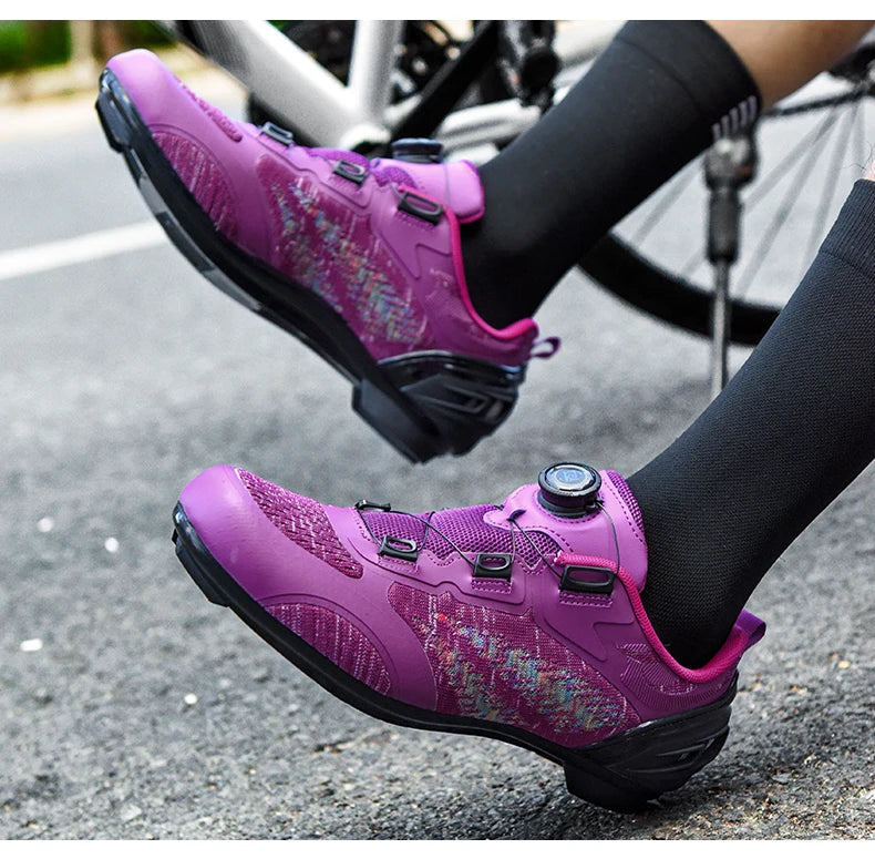 MTB Cycling Shoes for Men and Women T03 Purple Breathable Speed Self-Locking Road Cycling Sports Shoes Outdoor Racing Training Sneakers