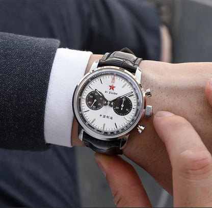 Red Star Panda Men's 1963 Chronograph Mechanical Wristwatch Seagull ST1901 Movement Gooseneck 40mm Luminous Sapphire Pilot Watch