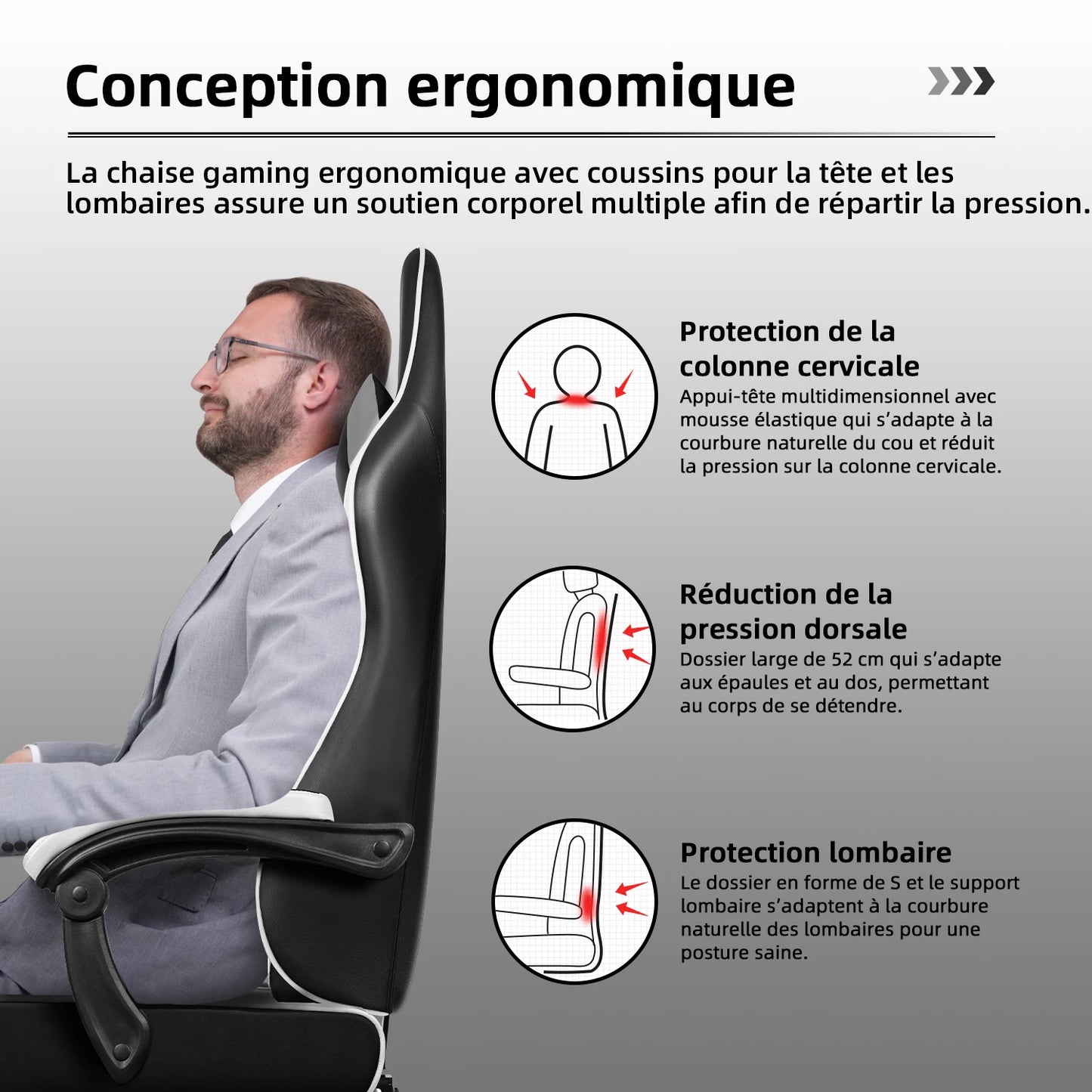 Daccormax Ergonomic Gaming Chair with Footrest, 170° Reclining High Back PC Gaming Chair, Lumbar Support, Adjustable Armrests & Breathable Leather