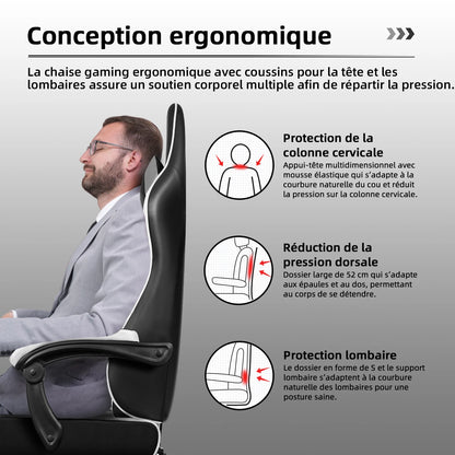 Daccormax Ergonomic Gaming Chair with Footrest, 170° Reclining High Back PC Gaming Chair, Lumbar Support, Adjustable Armrests & Breathable Leather