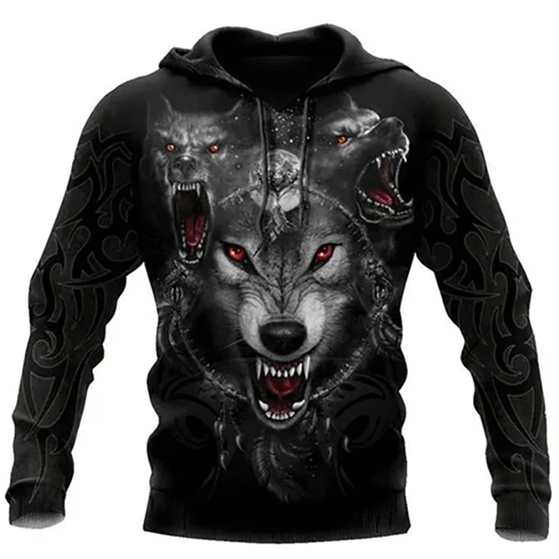 Fashion Frühling Herbst Wolf-Tier Herren-Hoodie 3D-Allover-Print Sweatshirt Unisex Pullover Freizeitjacke Streetwear-Mantel 4XL
