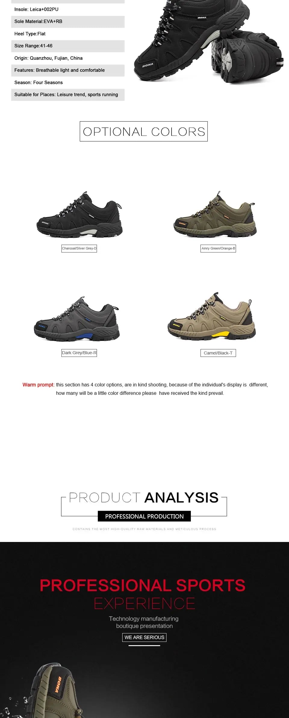 BONA Neuheit Klassischer Stil Herren-Wanderschuhe zum Schnüren Herren-Sportschuhe Outdoor-Jogging Trekking-Sneaker