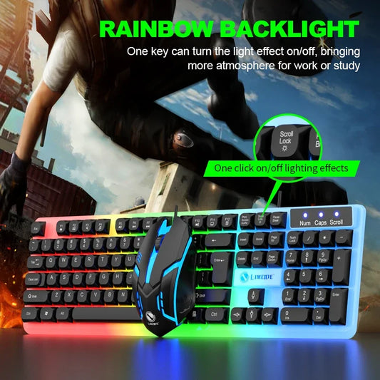 Conjunto Gaming NG GTX350 com Teclado e Rato para Computador e Portátil, Retroiluminado, Kit Gamer LED com Teclado USB com Fio GTX350 — Preto