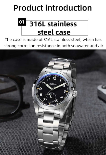 ADDIESDIVE 36mm Herren-Quarzuhr VH60 mit BGW9-Leuchtbeschichtung, Bubble-Mirror-Topfdeckelglas, 10Bar wasserdicht, Edelstahl-Uhr