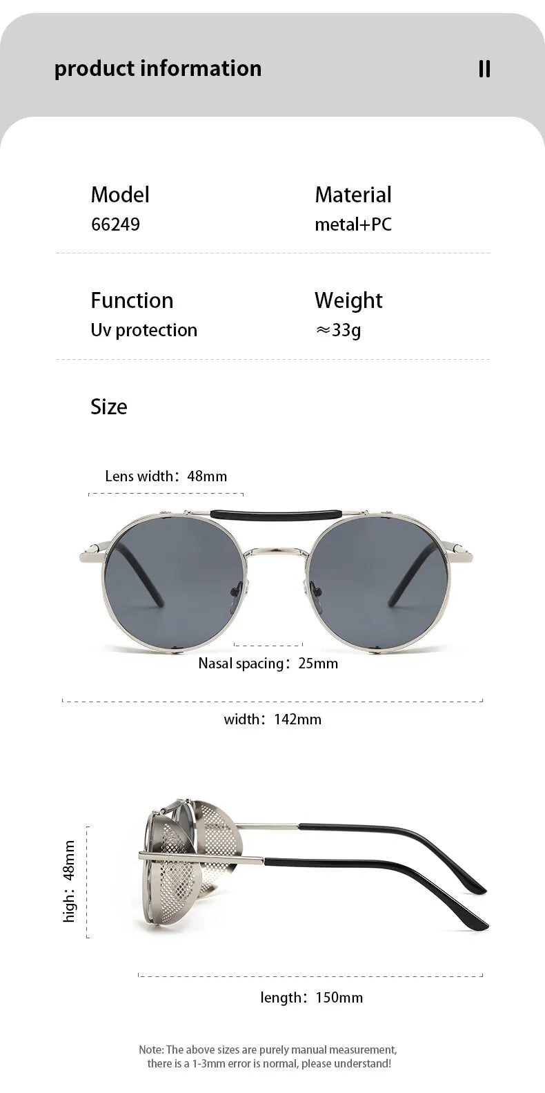 2023 Steampunk Side Wind Proof Mesh Flip Round Metal Sunglasses