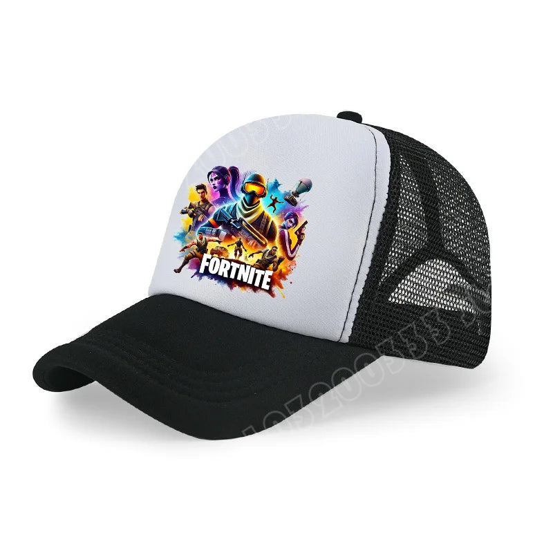 Gorra de béisbol Fortnite con estampado de juego estilo cartoon para niños, gorra de malla transpirable de verano, visera ajustable, regalo de cumpleaños para niños