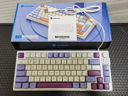 Teclado Gaming K81 com 81 Teclas, Layout 80%, Espanhol, Russo, Coreano e Árabe, USB com Fio, Luz RGB, Botão de Volume, Ergonómico