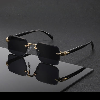 Metal Rimless Sunglasses Metal Hinges Men's Women's Beveled Edge Outdoor UV Protection Eyewear Brand Designer Stylish Glasses