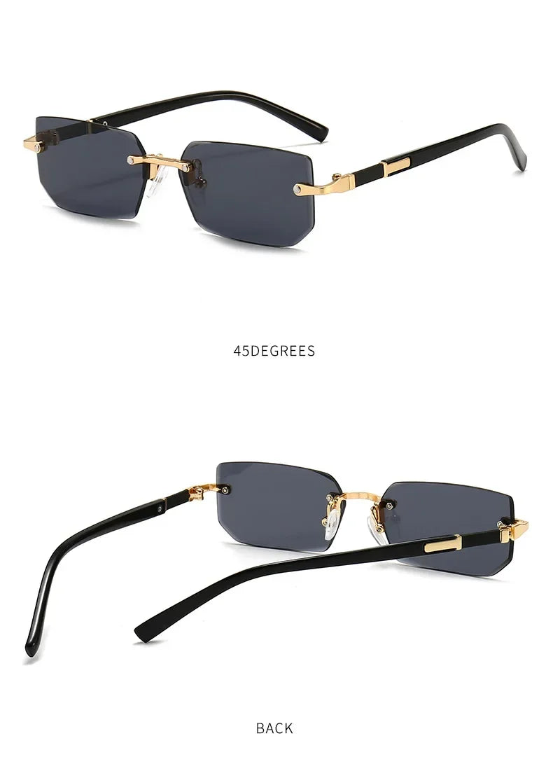 Rimless Sunglasses Rectangle Fashion Popular Women Men Shades Small Square Sun Glasses for Female Male Summer Traveling Oculos