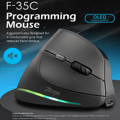 Wiederaufladbare kabellose vertikale Maus mit Display – ergonomische Maus mit 6 programmierbaren Tasten für Gaming und Desktop