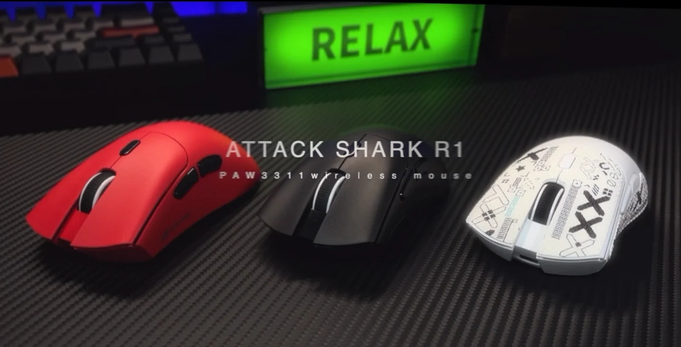 ATTACK SHARK R1 Tri-Mode-Gaming-Maus, PixArt PAW3311 Sensor, 18000 DPI, 1000hz, 59g ultraleicht für große Hände, für PC/Mac