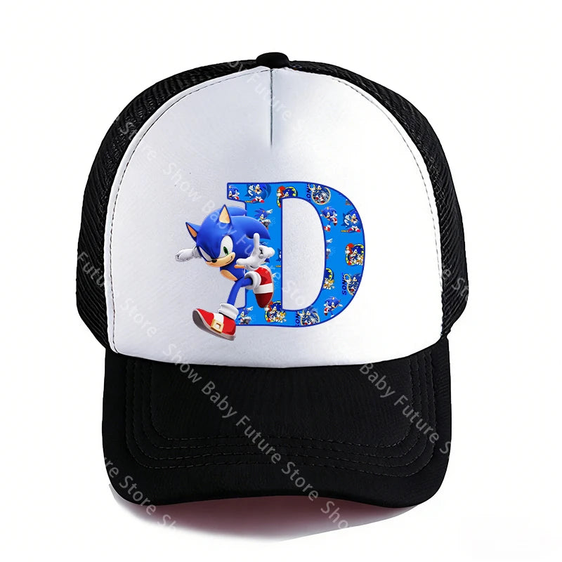Summer Black Baseball Caps for Adult Cartoon Letters Sonics Boys Girls Outdoor Sports Breathable Mesh Hat Cute Anime Sunbonnet
