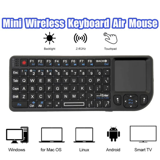 A8 Mini Wireless Keyboard 2.4G 7 Color Backlit 3 in 1 Handheld Keyboard with Touchpad Air Mouse for Android TV Box PC Tablet