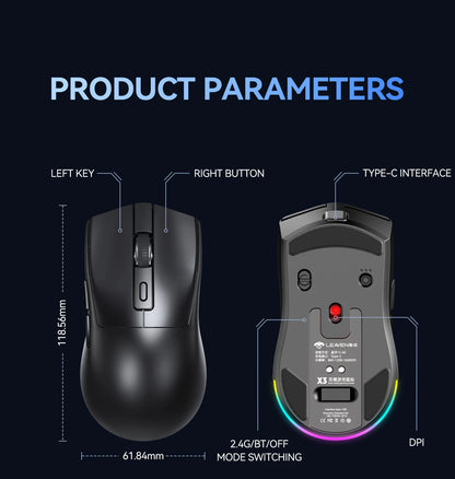 X3 Wireless Bluetooth Mouse 2.4G Dual-Mode Connection, DPI Adjustable, Lightweight Gaming Mouse, RGB Light, 300mAh Battery Capacity