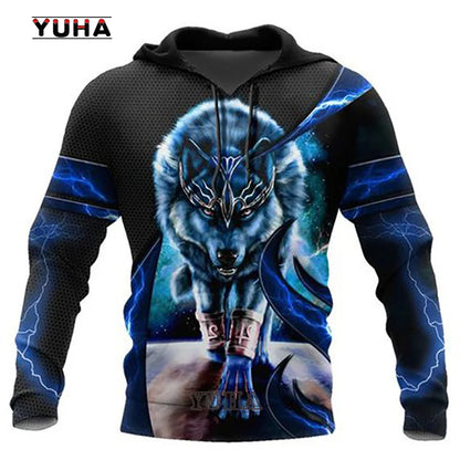 Neuer Wolf-Tattoo-Vegvisir Schwarz-Weiß 3D-Allover-Print Herren-Hoodie & Sweatshirt Unisex Casual Herbst-Trainingsanzug