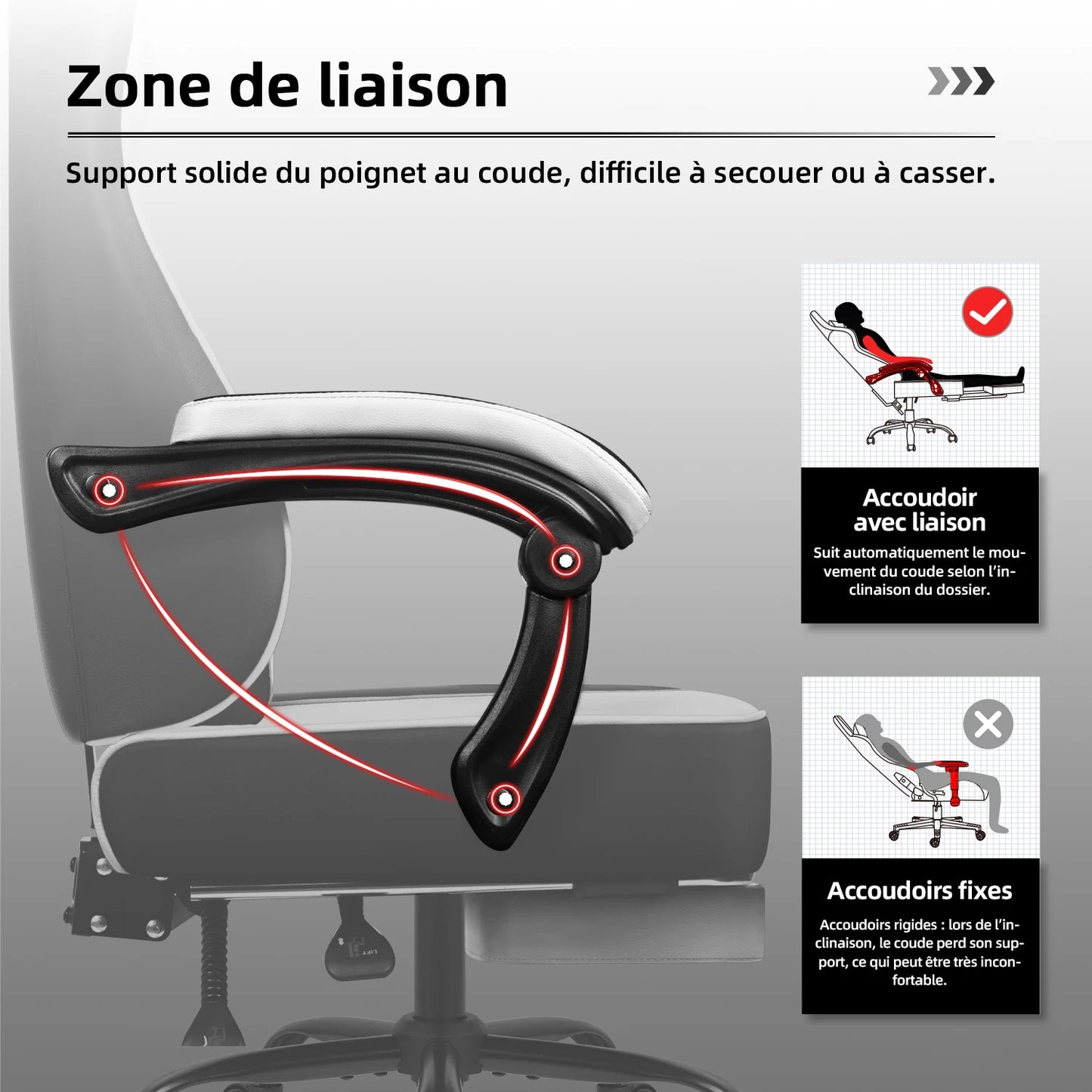Daccormax Ergonomic Gaming Chair with Footrest, 170° Reclining High Back PC Gaming Chair, Lumbar Support, Adjustable Armrests & Breathable Leather