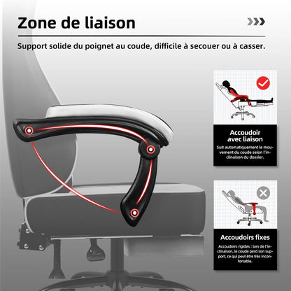 Daccormax Ergonomic Gaming Chair with Footrest, 170° Reclining High Back PC Gaming Chair, Lumbar Support, Adjustable Armrests & Breathable Leather