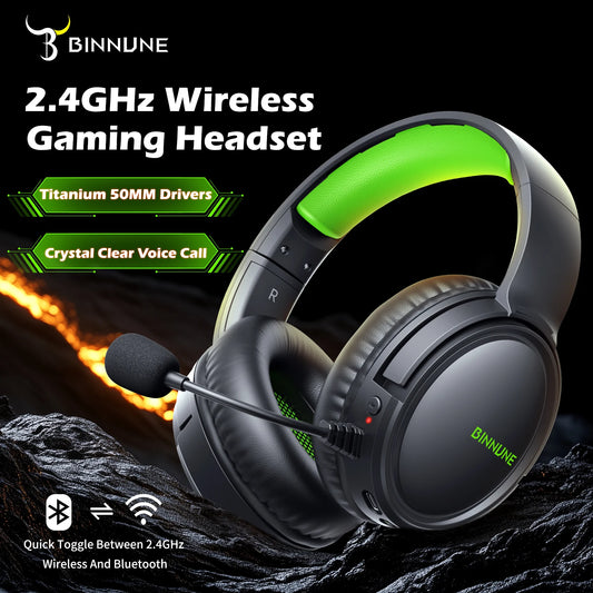 BINNUNE 2.4GHz Wireless Gaming Headphones BW02 with Flip Mic Bluetooth Headsets Gamer for PS5/4, PC, Mac, Laptop, Computer