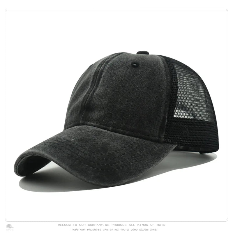 Custom Logo Blank Baseball Cap For Men Summer Breathable Mesh Hat Women Vintage Washed Distressed Trucker Sun Hats