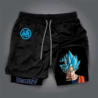 2026 Summer Dragon Ball Z Majin Buu 2-in-1 Double Layer Gym Shorts, Oversized Men's Fitness Retro Streetwear Unisex Athletic Y2k